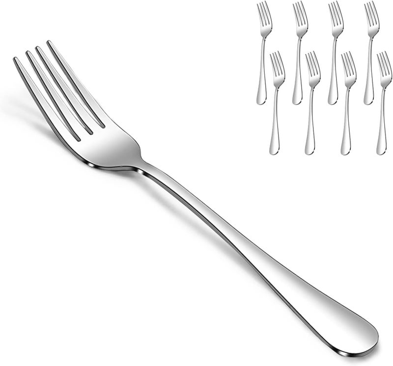 SANTUO Stainless Steel Salad Set, 8 Pcs, Polished Dinner Forks, Long Handle Cutlery Set for Home, Restaurant, Camping - Image 1